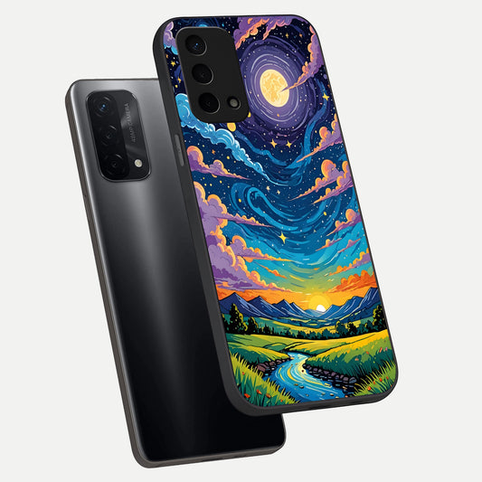 Dreamy Night Landscape phone case For Oppo A74 5G showing premium glass back cover with detailed artwork