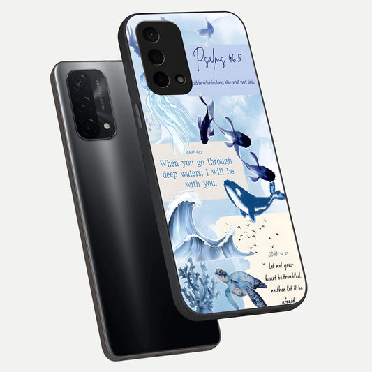 Faithful Ocean Promise phone case For Oppo A74 5G showing premium glass back cover with detailed artwork