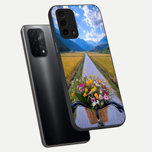 Golden Field Journey phone case For Oppo A74 5G showing premium glass back cover with detailed artwork