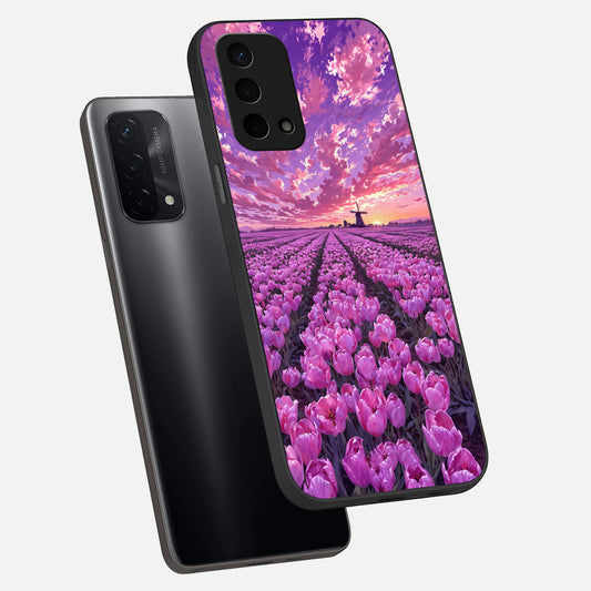 Lavender Dream Skies phone case For Oppo A74 5G showing premium glass back cover with detailed artwork