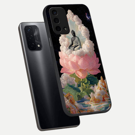 Lotus Divine Peace phone case For Oppo A74 5G showing premium glass back cover with detailed artwork