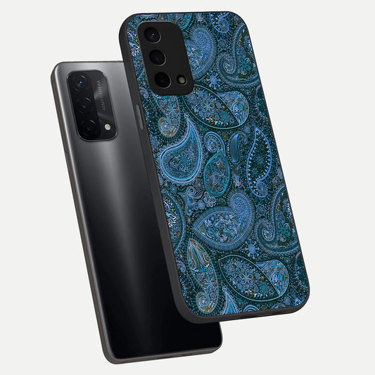 Midnight Paisley Glow phone case For Oppo A74 5G showing premium glass back cover with detailed artwork