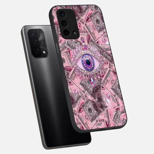Money Eye Luxe phone case For Oppo A74 5G showing premium glass back cover with detailed artwork