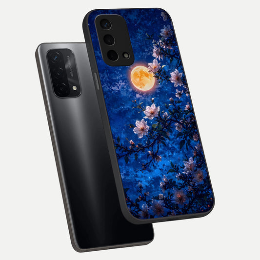 Moonlit Blossoms Night phone case For Oppo A74 5G showing premium glass back cover with detailed artwork