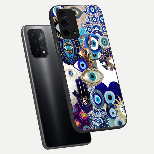Mystic Charm Eye phone case For Oppo A74 5G showing premium glass back cover with detailed artwork