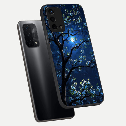 Mystic Floral Night phone case For Oppo A74 5G showing premium glass back cover with detailed artwork