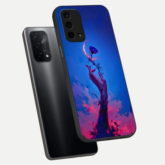 Mystic Hand phone case For Oppo A74 5G showing premium glass back cover with detailed artwork