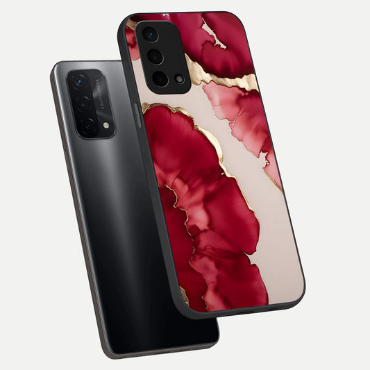 Pink And White Marble phone case For Oppo A74 5G showing premium glass back cover with detailed artwork