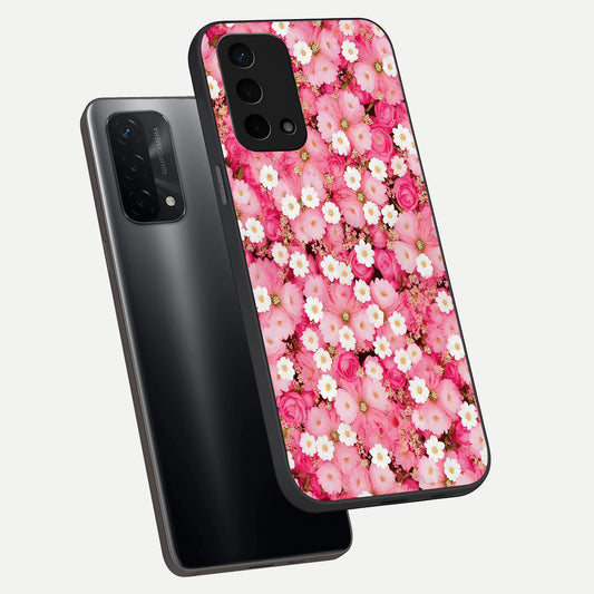 Pink Daisy Bliss phone case For Oppo A74 5G showing premium glass back cover with detailed artwork