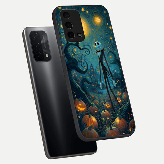 Pumpkin Moonlight Tale phone case For Oppo A74 5G showing premium glass back cover with detailed artwork