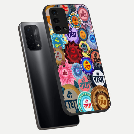 Radha Divine Bloom phone case For Oppo A74 5G showing premium glass back cover with detailed artwork