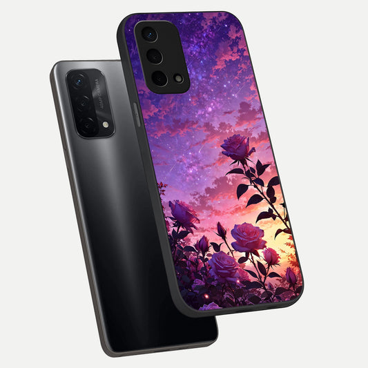 Starlit Rose Twilight phone case For Oppo A74 5G showing premium glass back cover with detailed artwork