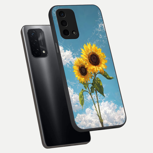 Sunlit Daisy Glow phone case For Oppo A74 5G showing premium glass back cover with detailed artwork