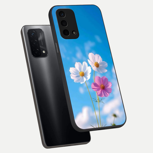 Tripple Flowers With Sky phone case For Oppo A74 5G showing premium glass back cover with detailed artwork