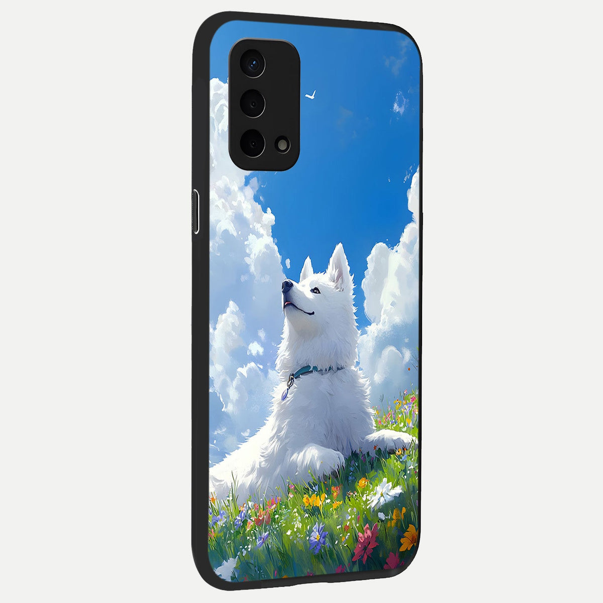 Blissful Cloud Pup back cover For Oppo A74 5G slim fit glass case with vibrant aesthetic design