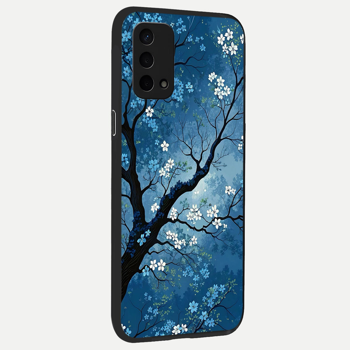 Blue Tree Serenity back cover For Oppo A74 5G slim fit glass case with vibrant aesthetic design