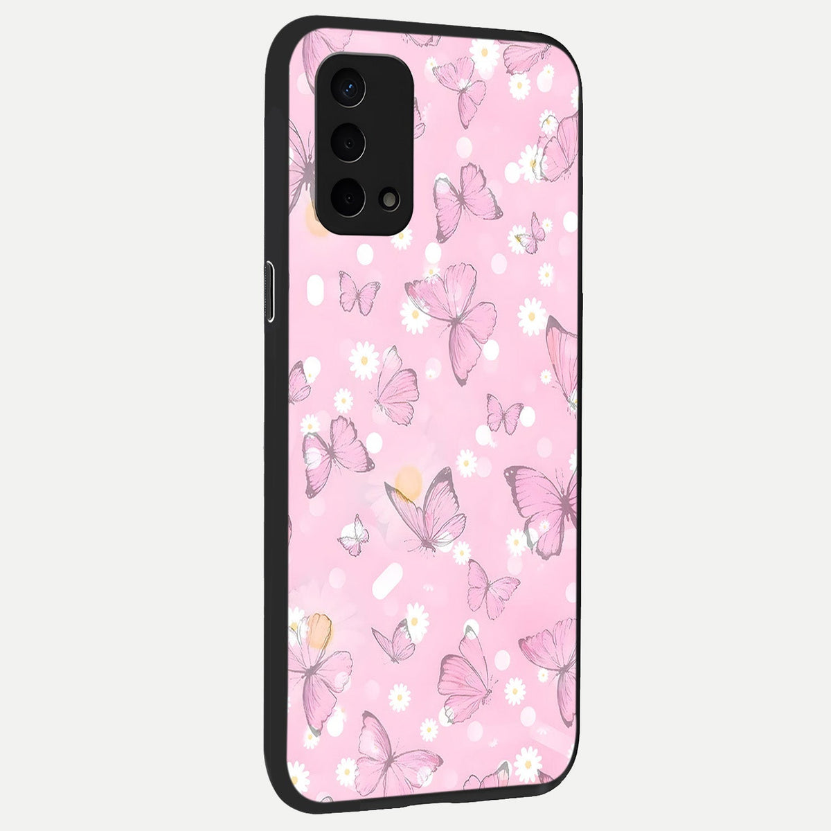 Blush Butterfly Garden back cover For Oppo A74 5G slim fit glass case with vibrant aesthetic design