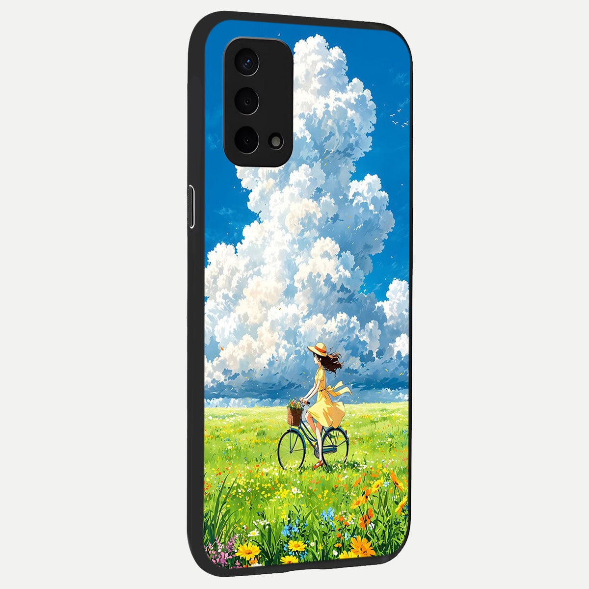 Breezy Meadow Ride back cover For Oppo A74 5G slim fit glass case with vibrant aesthetic design