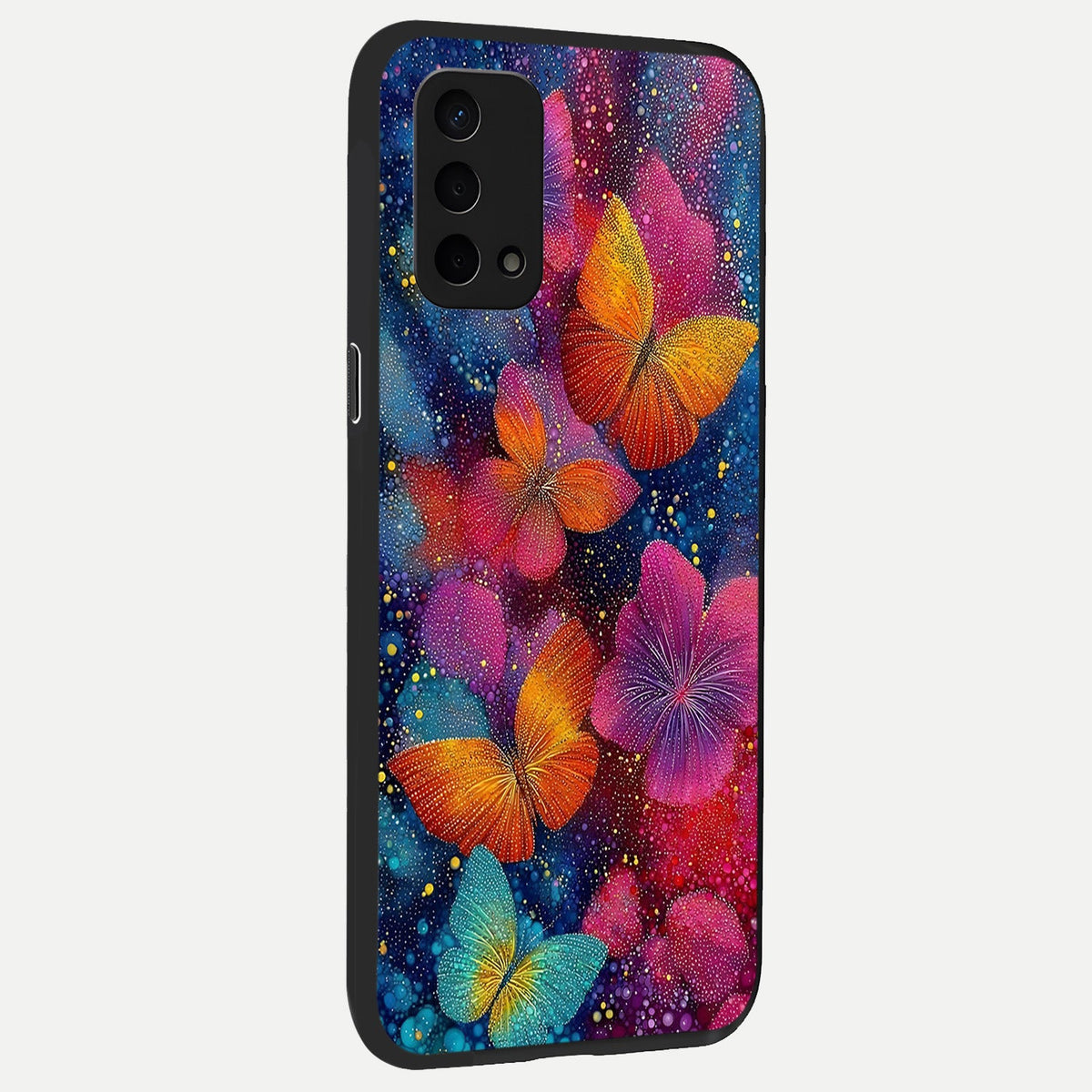 Butterfly Dream Mist back cover For Oppo A74 5G slim fit glass case with vibrant aesthetic design
