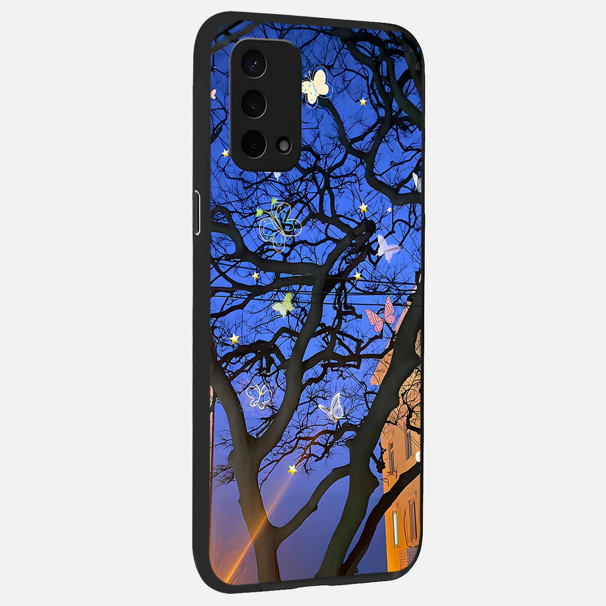 Butterfly Night Magic back cover For Oppo A74 5G slim fit glass case with vibrant aesthetic design