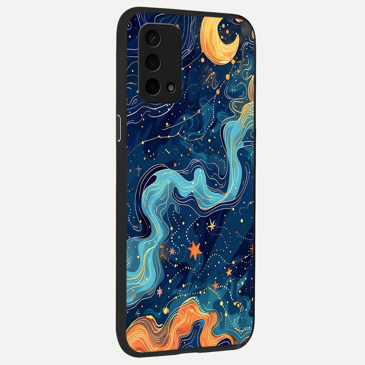 Celestial Dream Flow back cover For Oppo A74 5G slim fit glass case with vibrant aesthetic design