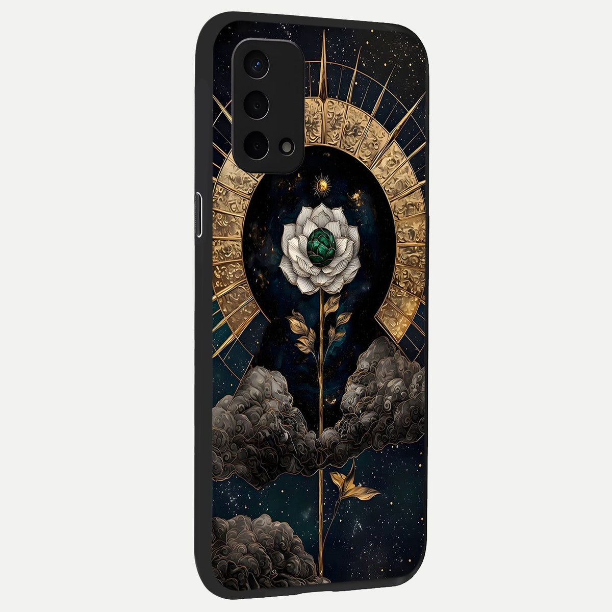 Celestial Lotus Morang back cover For Oppo A74 5G slim fit glass case with vibrant aesthetic design