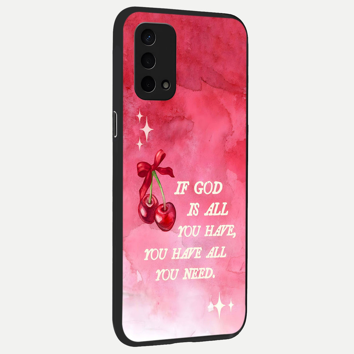 Cherry Quote back cover For Oppo A74 5G slim fit glass case with vibrant aesthetic design
