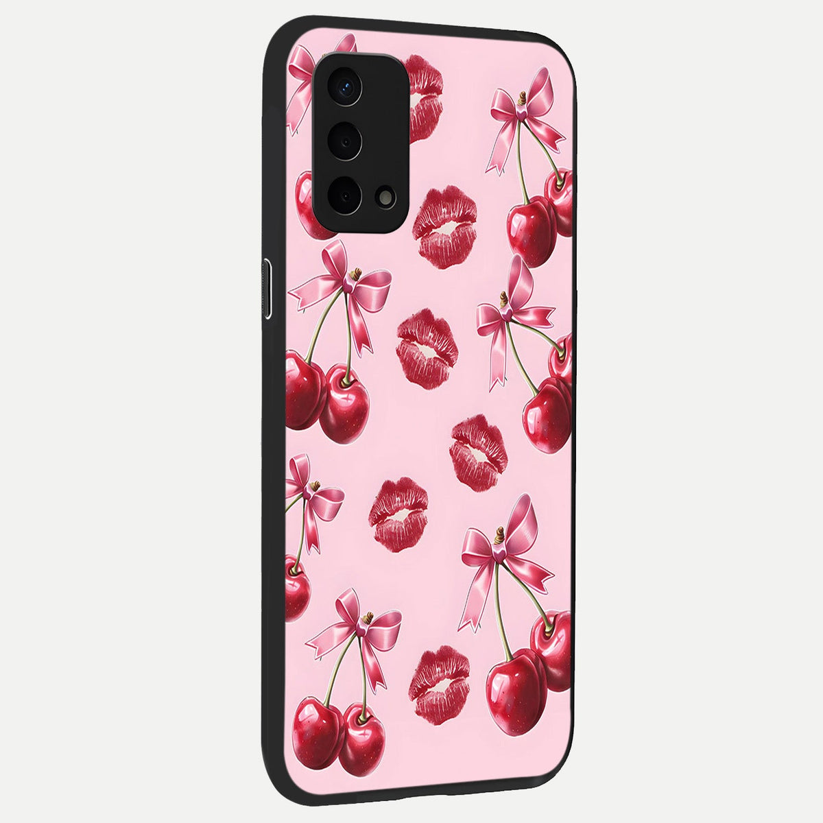 Cherry With Lips back cover For Oppo A74 5G slim fit glass case with vibrant aesthetic design
