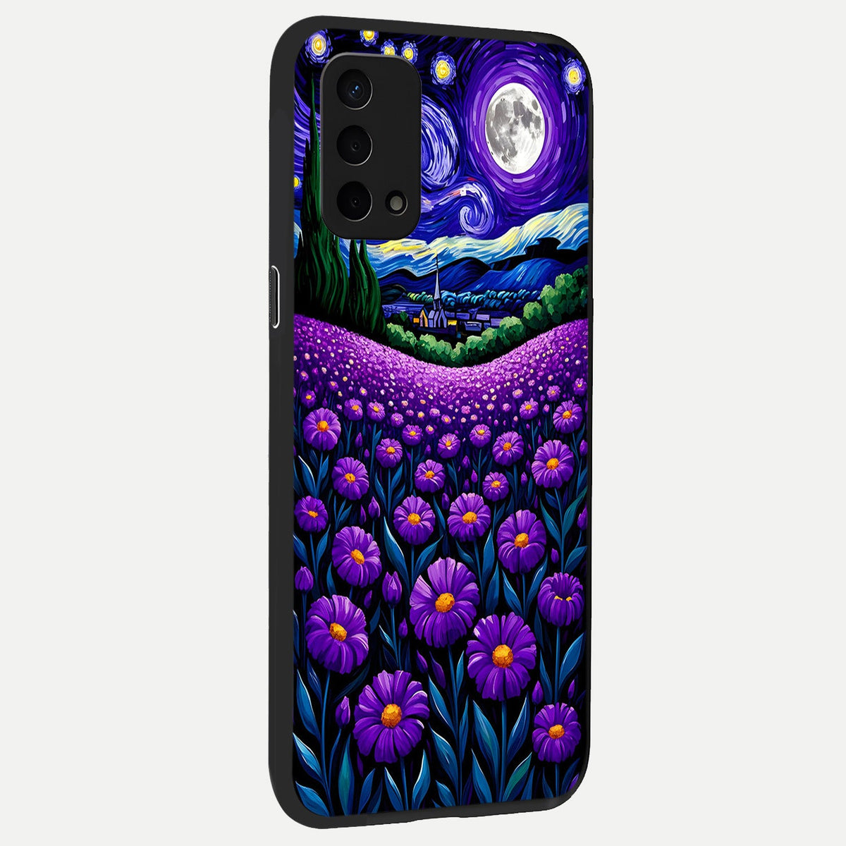 Lavender Moon Field back cover For Oppo A74 5G slim fit glass case with vibrant aesthetic design
