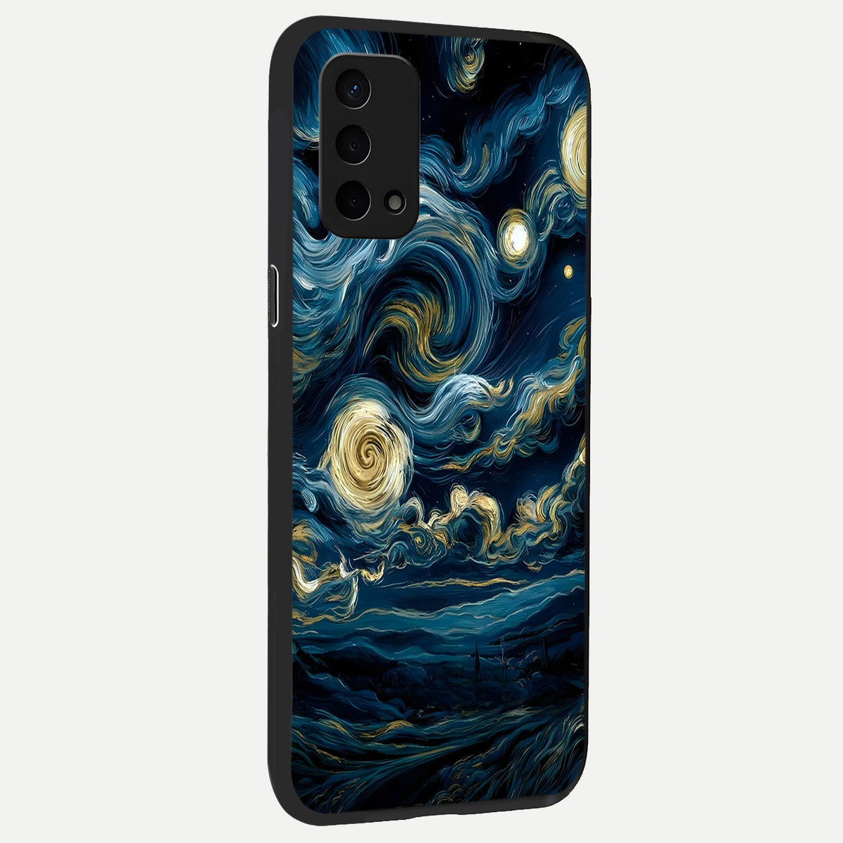 Midnight Sky Whirl back cover For Oppo A74 5G slim fit glass case with vibrant aesthetic design