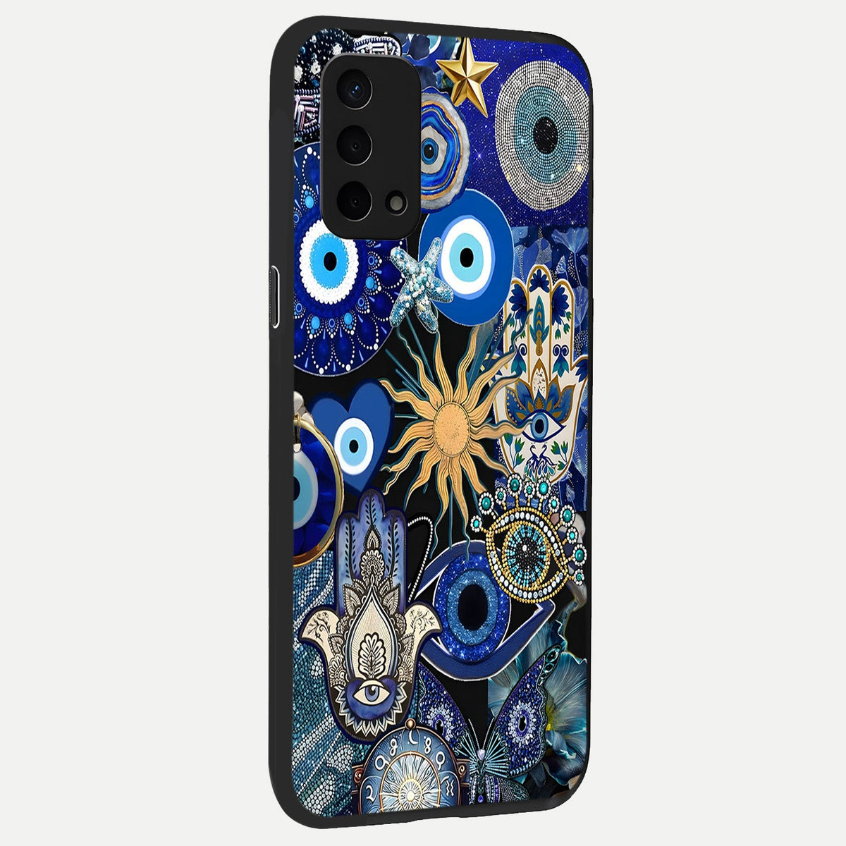 Mystic Blue Evil Eye back cover For Oppo A74 5G slim fit glass case with vibrant aesthetic design