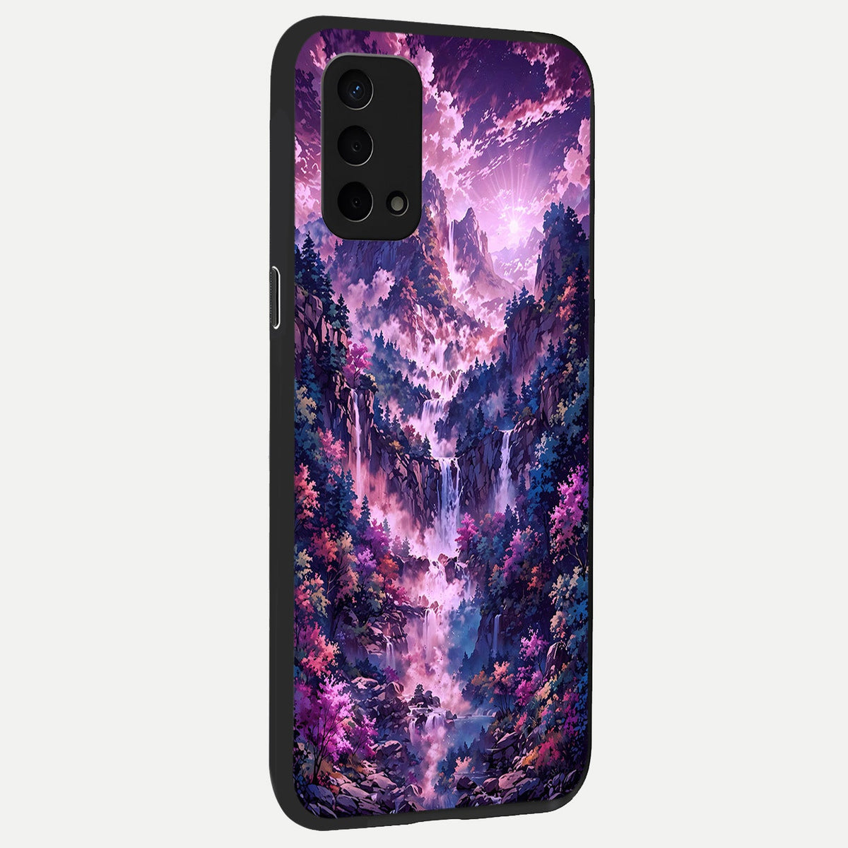 Mystic Cascade Peaks back cover For Oppo A74 5G slim fit glass case with vibrant aesthetic design