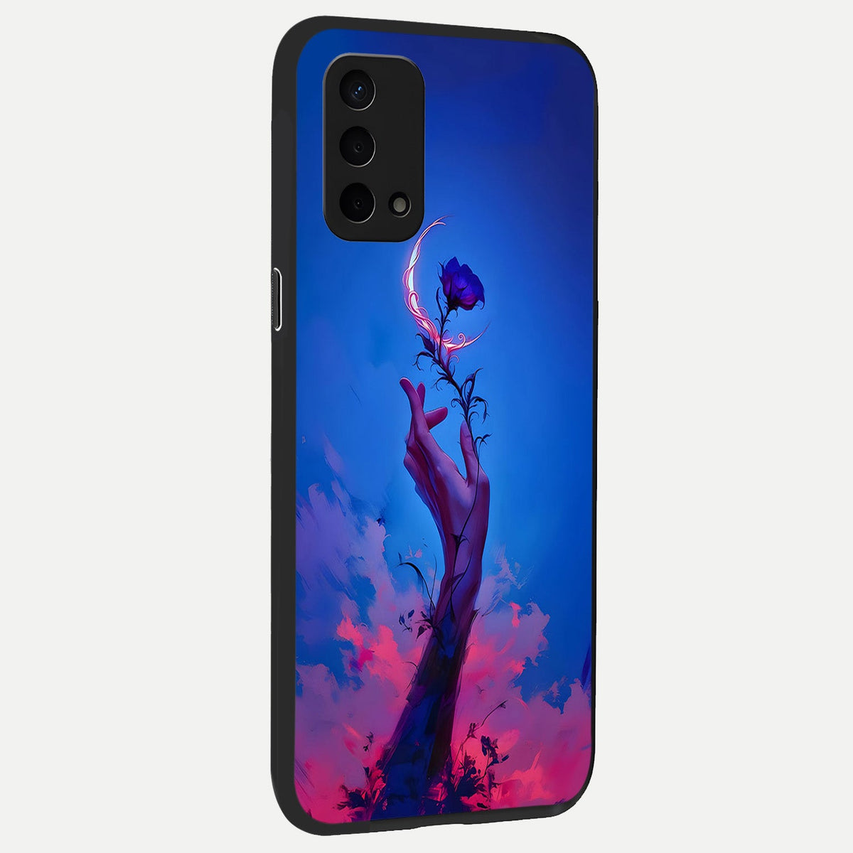 Mystic Hand back cover For Oppo A74 5G slim fit glass case with vibrant aesthetic design