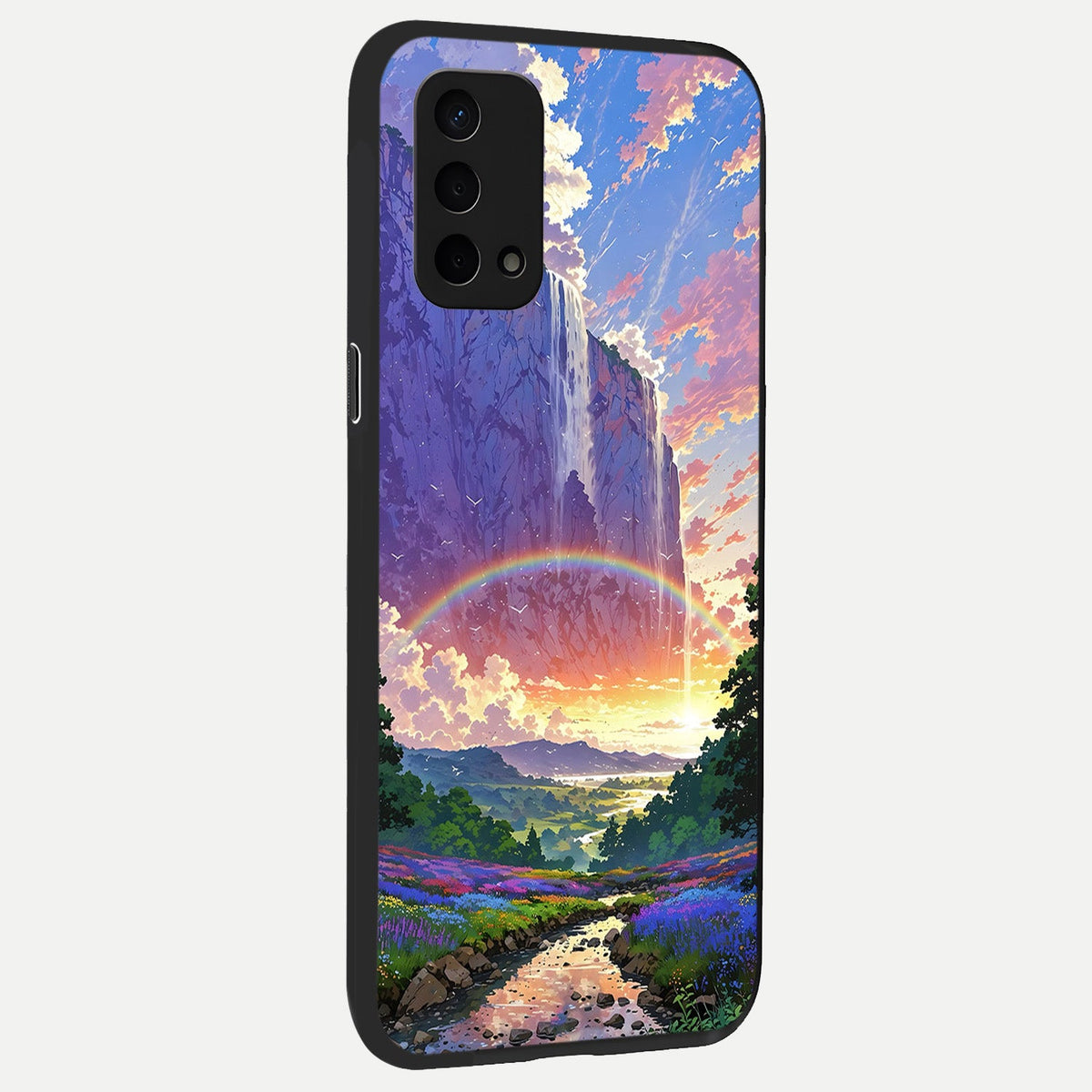 Rainbow Valley Dream back cover For Oppo A74 5G slim fit glass case with vibrant aesthetic design