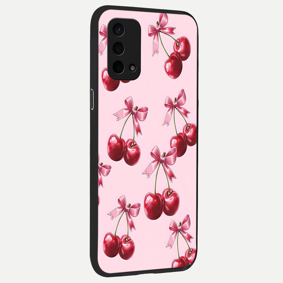 Red Cherries Pattern back cover For Oppo A74 5G slim fit glass case with vibrant aesthetic design