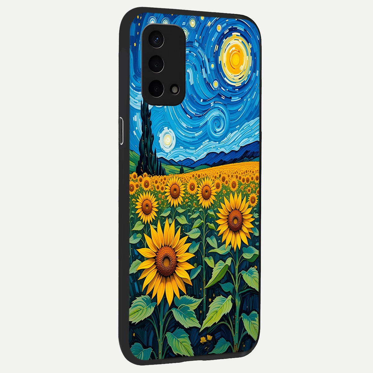 Starry Sunflower Dreams back cover For Oppo A74 5G slim fit glass case with vibrant aesthetic design