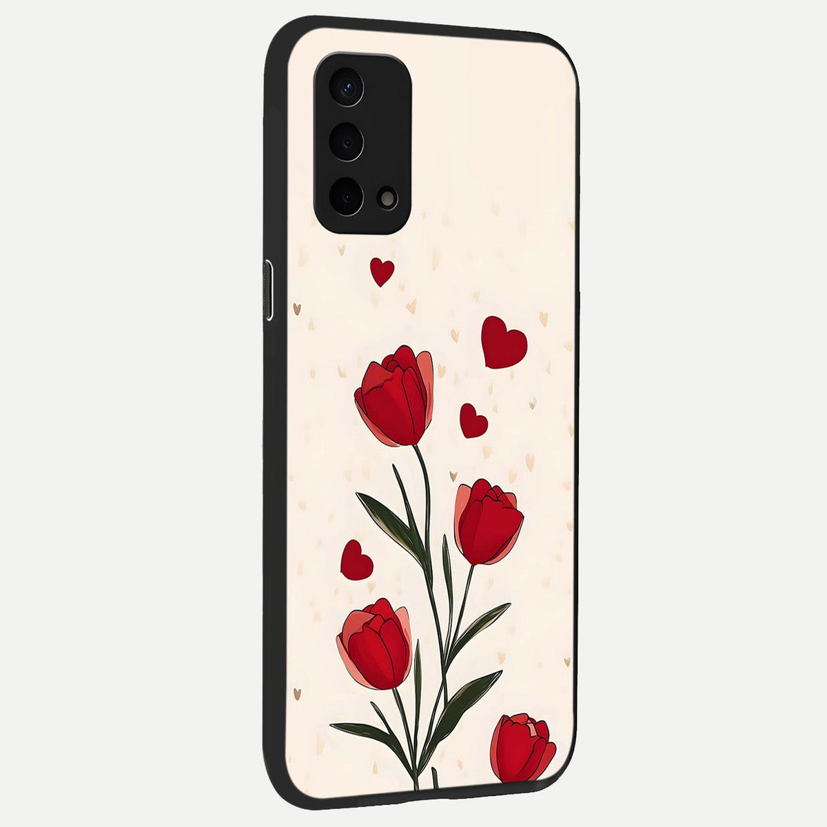 Tulip With Heart back cover For Oppo A74 5G slim fit glass case with vibrant aesthetic design