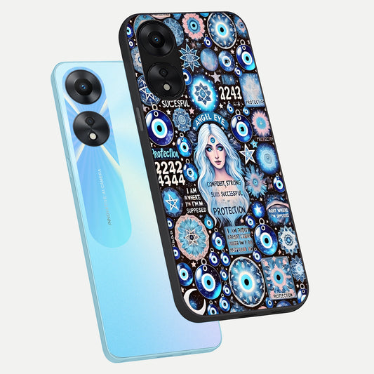 Angel Aura Shield phone case For Oppo A78 5G showing premium glass back cover with detailed artwork