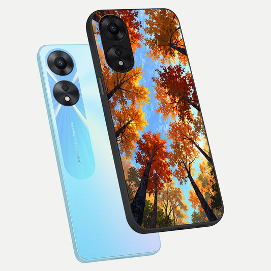 Autumn Sky Rise phone case For Oppo A78 5G showing premium glass back cover with detailed artwork