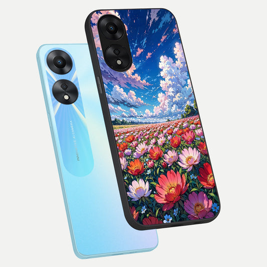 Blossom Sky Field phone case For Oppo A78 5G showing premium glass back cover with detailed artwork