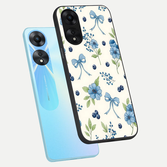 Blue Flower And Bow phone case For Oppo A78 5G showing premium glass back cover with detailed artwork