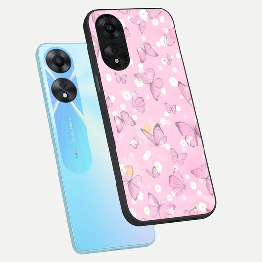 Blush Butterfly Garden phone case For Oppo A78 5G showing premium glass back cover with detailed artwork