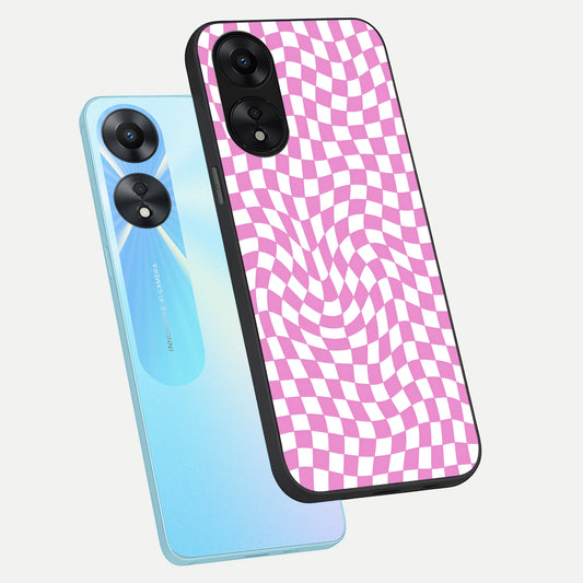 Bubblegum Check Wave phone case For Oppo A78 5G showing premium glass back cover with detailed artwork