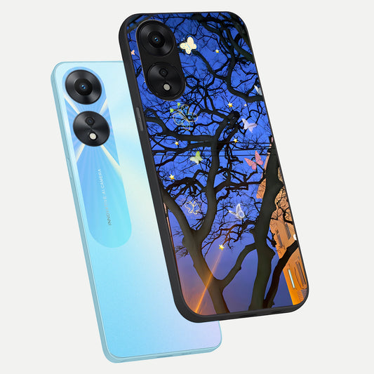 Butterfly Night Magic phone case For Oppo A78 5G showing premium glass back cover with detailed artwork
