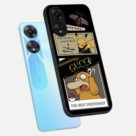Cartoon Brand Play Mashup phone case For Oppo A78 5G showing premium glass back cover with detailed artwork