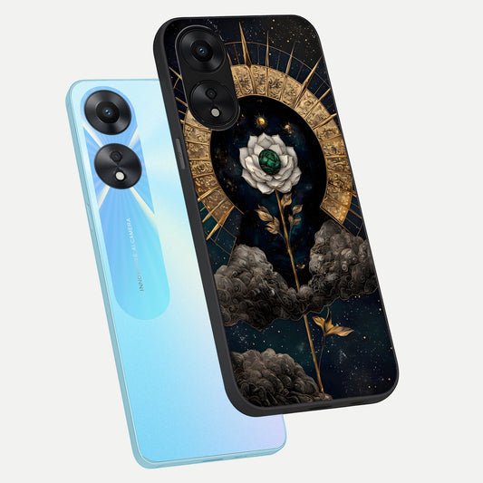 Celestial Lotus Morang phone case For Oppo A78 5G showing premium glass back cover with detailed artwork