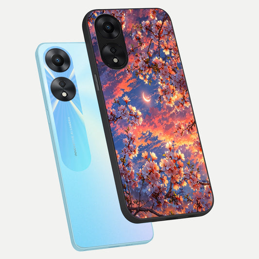 Celestial Sakura Sunset phone case For Oppo A78 5G showing premium glass back cover with detailed artwork