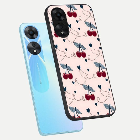 Cherry Heart Line phone case For Oppo A78 5G showing premium glass back cover with detailed artwork