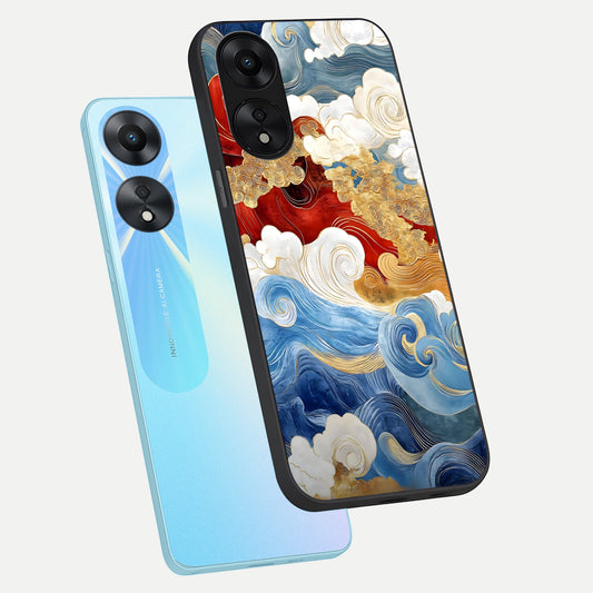 Colored Waves phone case For Oppo A78 5G showing premium glass back cover with detailed artwork