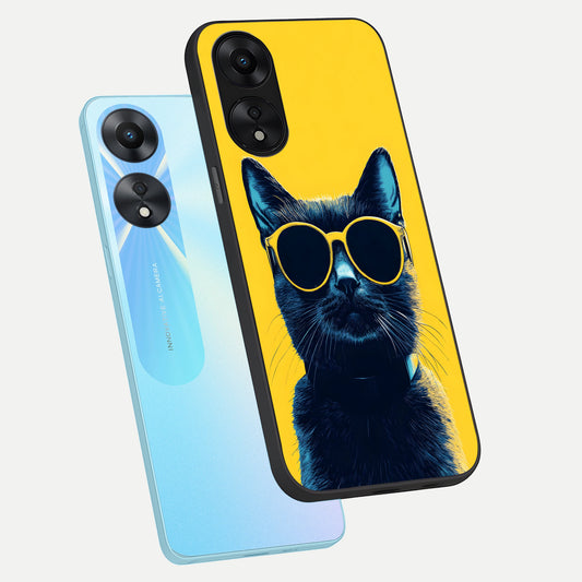 Cool Cat Vibes phone case For Oppo A78 5G showing premium glass back cover with detailed artwork